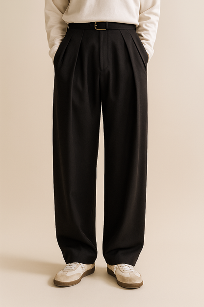 Dorian Wide-Leg Pleated Trousers - Black