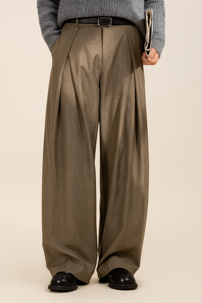 Dorian Wide-Leg Pleated Trousers - Brown