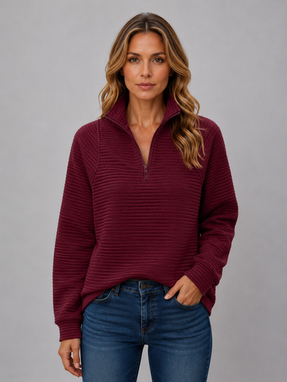 Dorothy Ribbed Half-Zip Sweater - Burgundy