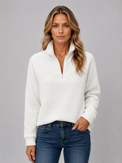 Dorothy Ribbed Half-Zip Sweater - White