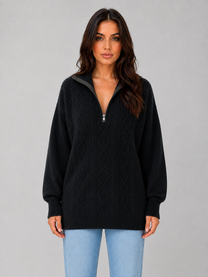 Drew Half-Zip Cable Knit Sweater - Black