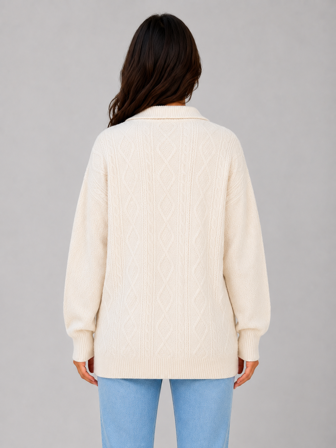 Drew Half-Zip Cable Knit Sweater - Cream
