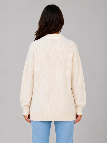 Drew Half-Zip Cable Knit Sweater - Cream