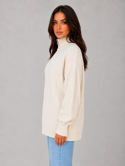 Drew Half-Zip Cable Knit Sweater - Cream