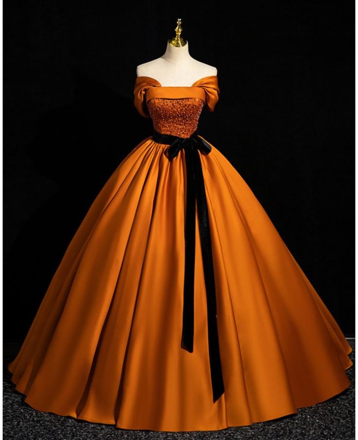 Dyani Off Shoulder Sash Ball Gown - Burnt Orange