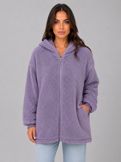 Elaina Longline Hooded Teddy Cardigan - Lilac