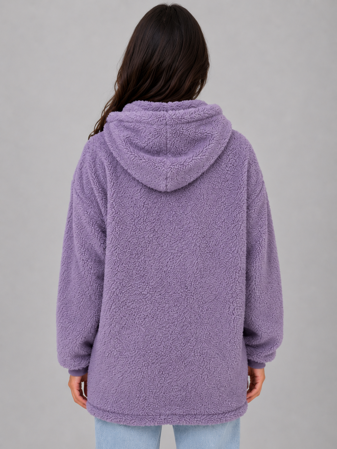 Elaina Longline Hooded Teddy Cardigan - Lilac
