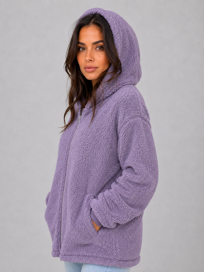 Elaina Longline Hooded Teddy Cardigan - Lilac