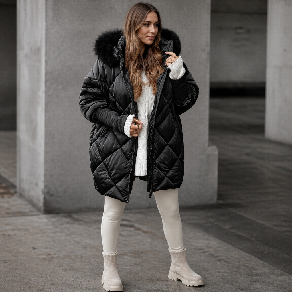 Elana Oversized Faux Fur Hood Parka - Black
