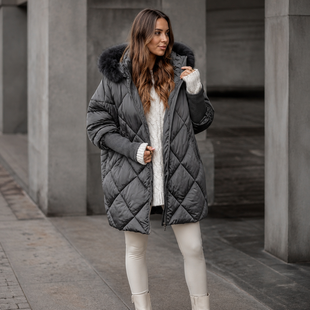 Elana Oversized Faux Fur Hood Parka - Gray