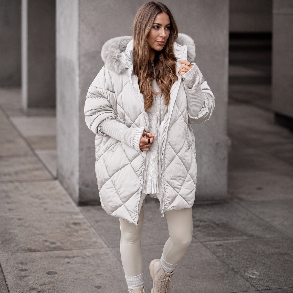 Elana Oversized Faux Fur Hood Parka - White
