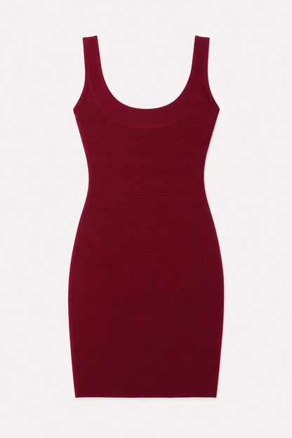 Eldora Scoop Neck Bandage Mini Dress - Burgundy