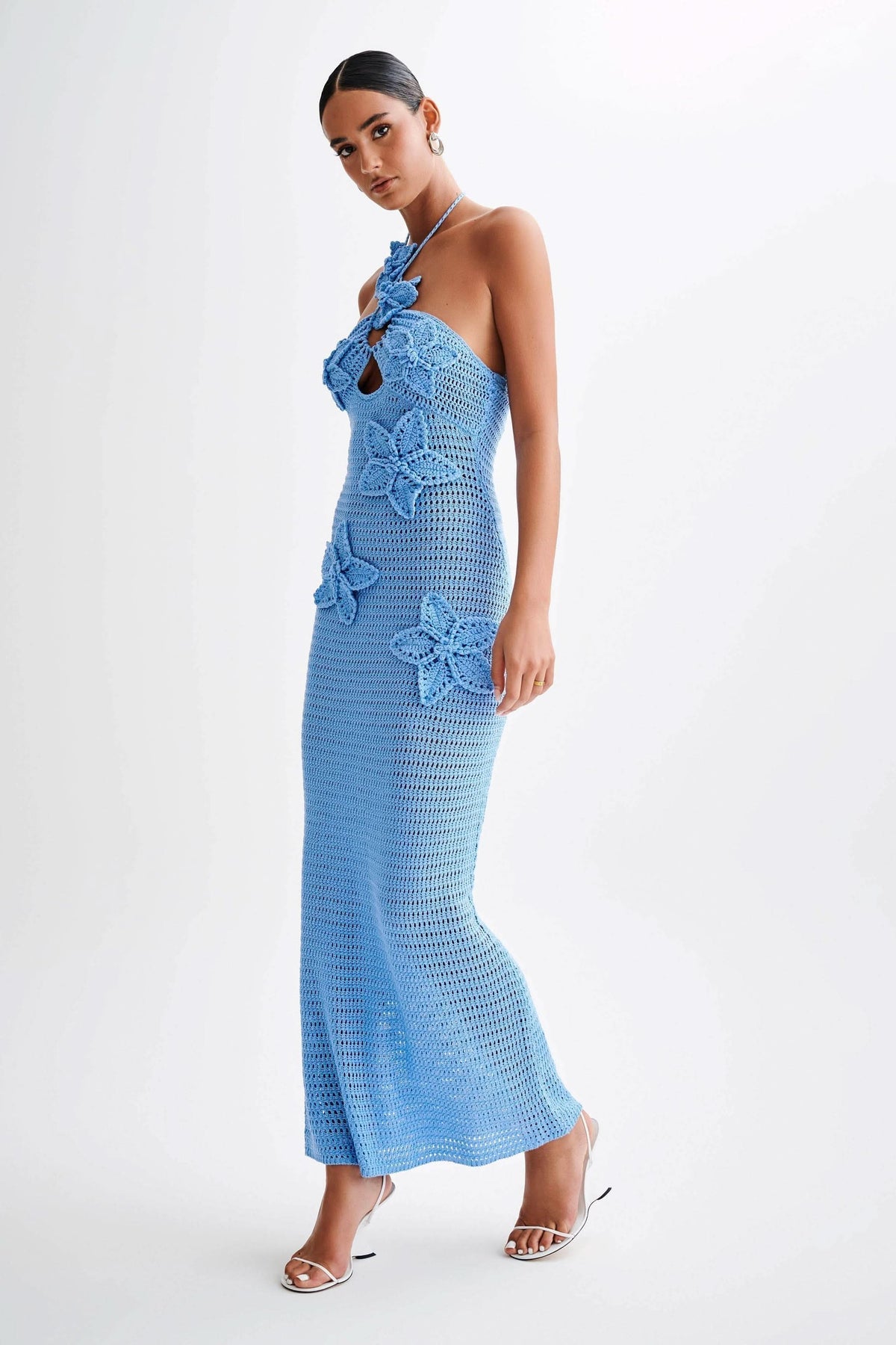 Women's Vacation Crochet Halter Maxi Dress with Floral Applique - product image 6