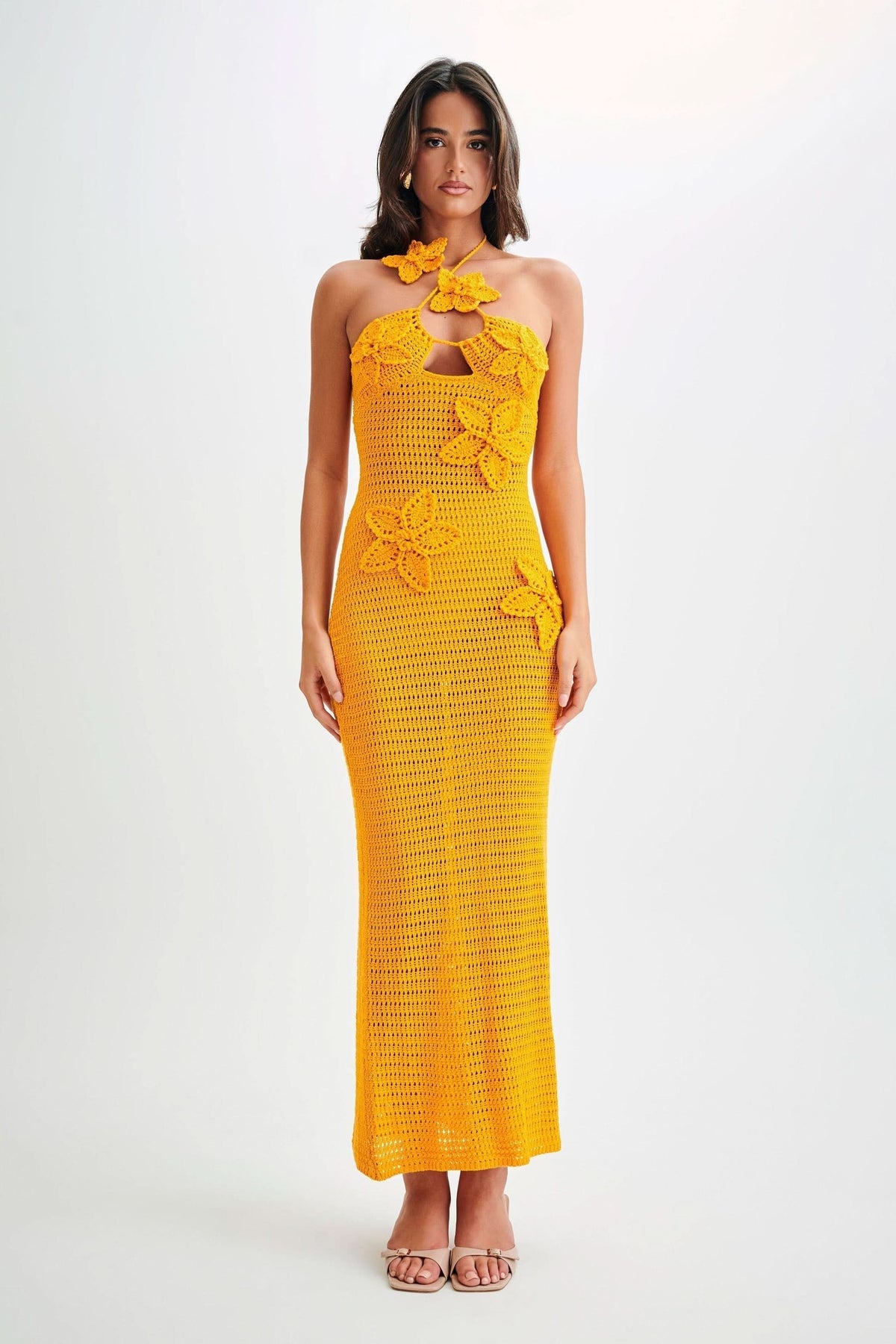 Women's Vacation Crochet Halter Maxi Dress with Floral Applique - product image 3
