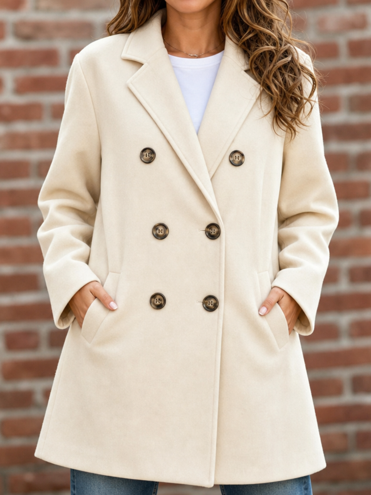 Elissa Double-Breasted Structured Coat - Cream