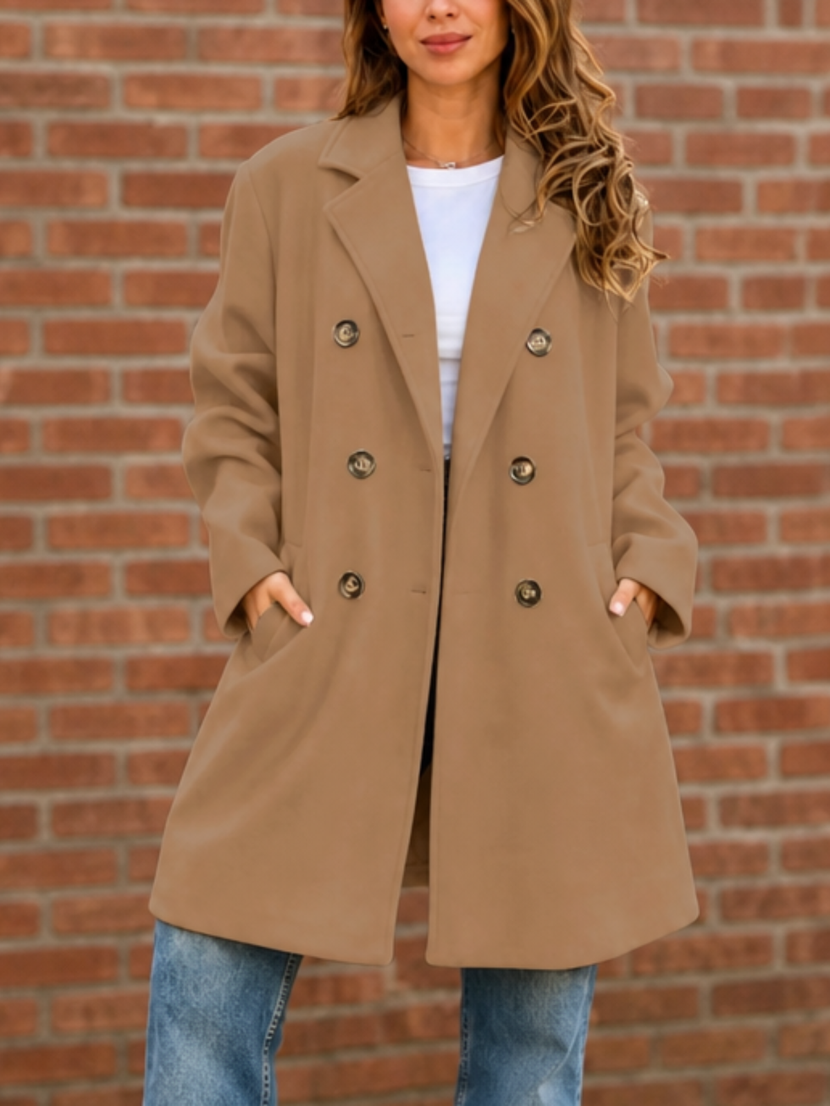 Elissa Double-Breasted Structured Coat - Khaki