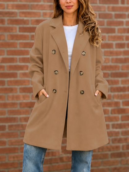 Elissa Double-Breasted Structured Coat - Khaki