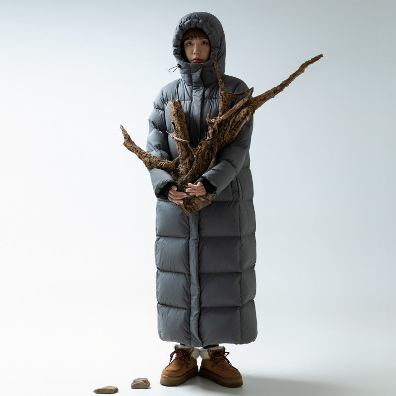 Elke Hooded Longline Puffer Coat - Dark Gray