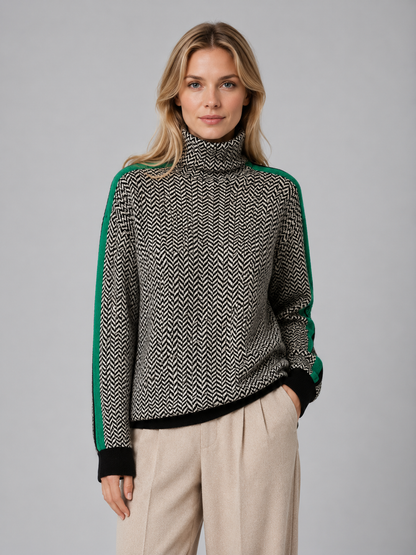 Elouise Herringbone Turtleneck Sweater - Green