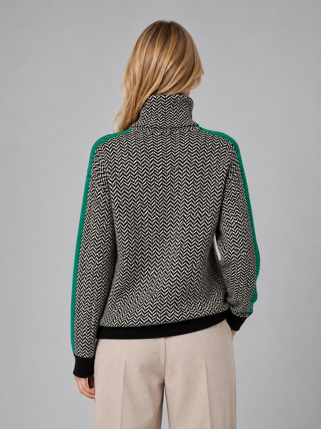 Elouise Herringbone Turtleneck Sweater - Green