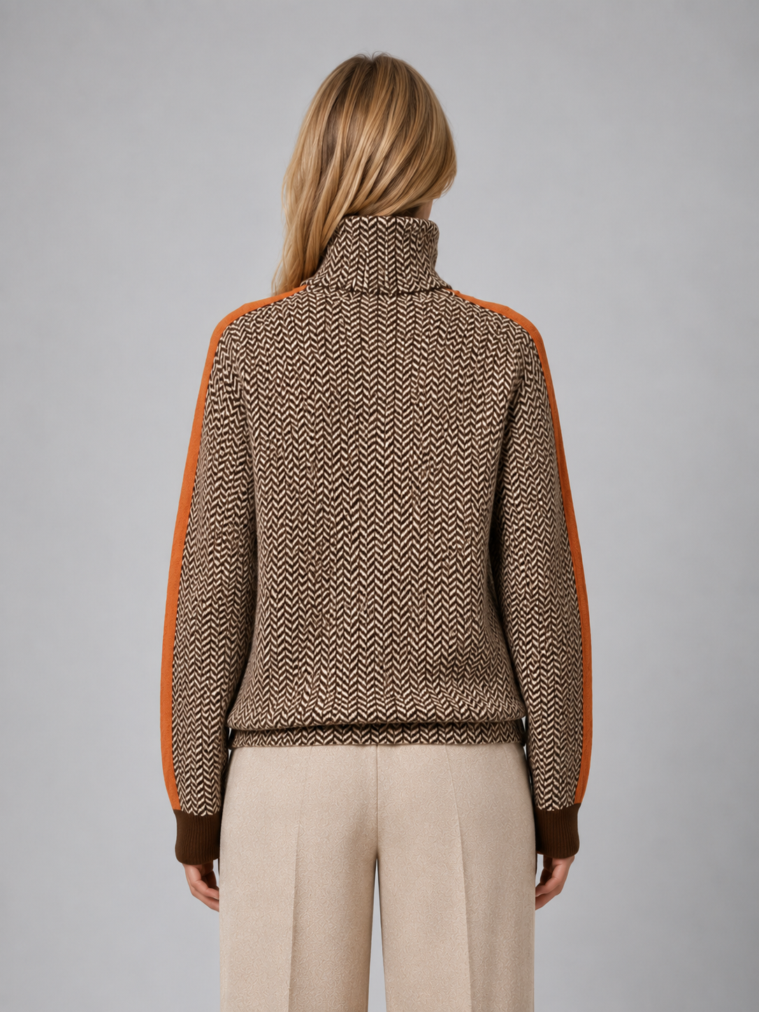 Elouise Herringbone Turtleneck Sweater - Orange