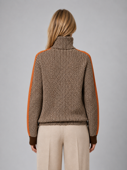 Elouise Herringbone Turtleneck Sweater - Orange