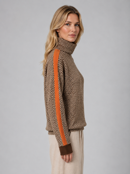 Elouise Herringbone Turtleneck Sweater - Orange