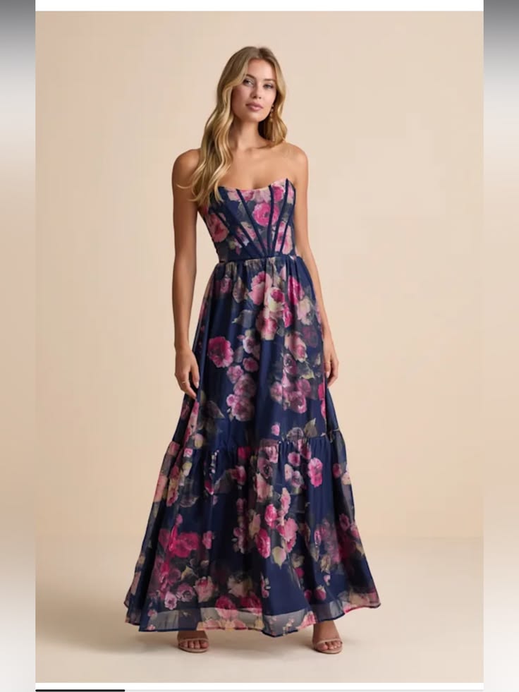 Elysande Bustier Floral Maxi Dress - Navy Floral