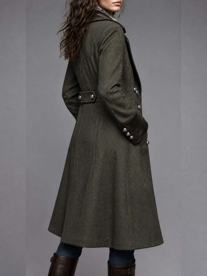 Emberly Herringbone Military Coat - Olive