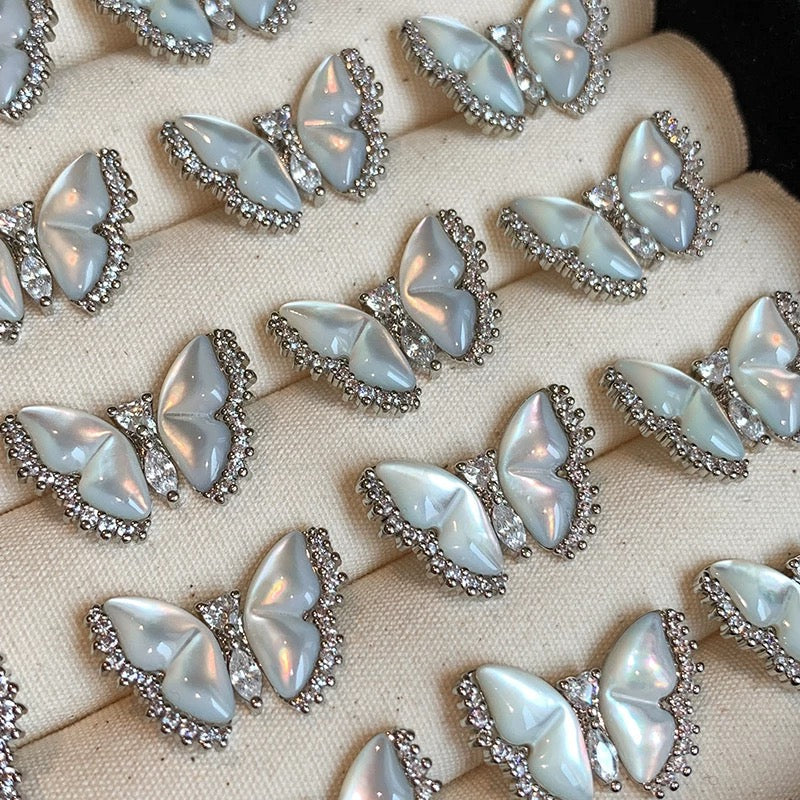 Emeline Pearl Butterfly Stud Earrings - Silver