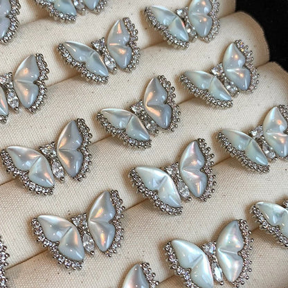 Emeline Pearl Butterfly Stud Earrings - Silver