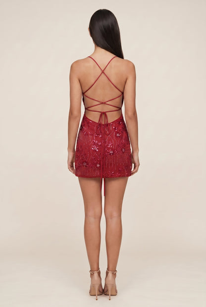 Endellion Sequin Mini Dress - Ruby Red