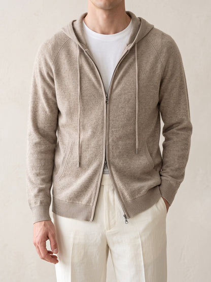 Enzo Hooded Zip Cardigan - Camel