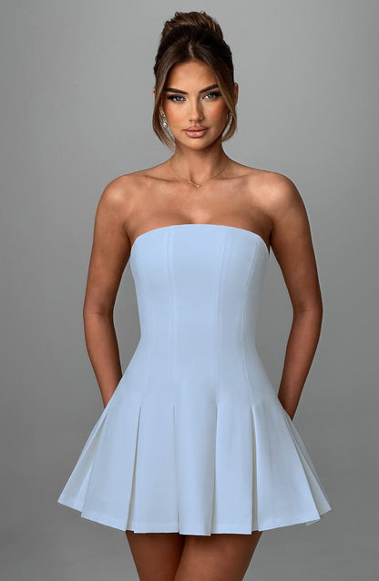 Esme Flared Strapless Mini Dress - Blue