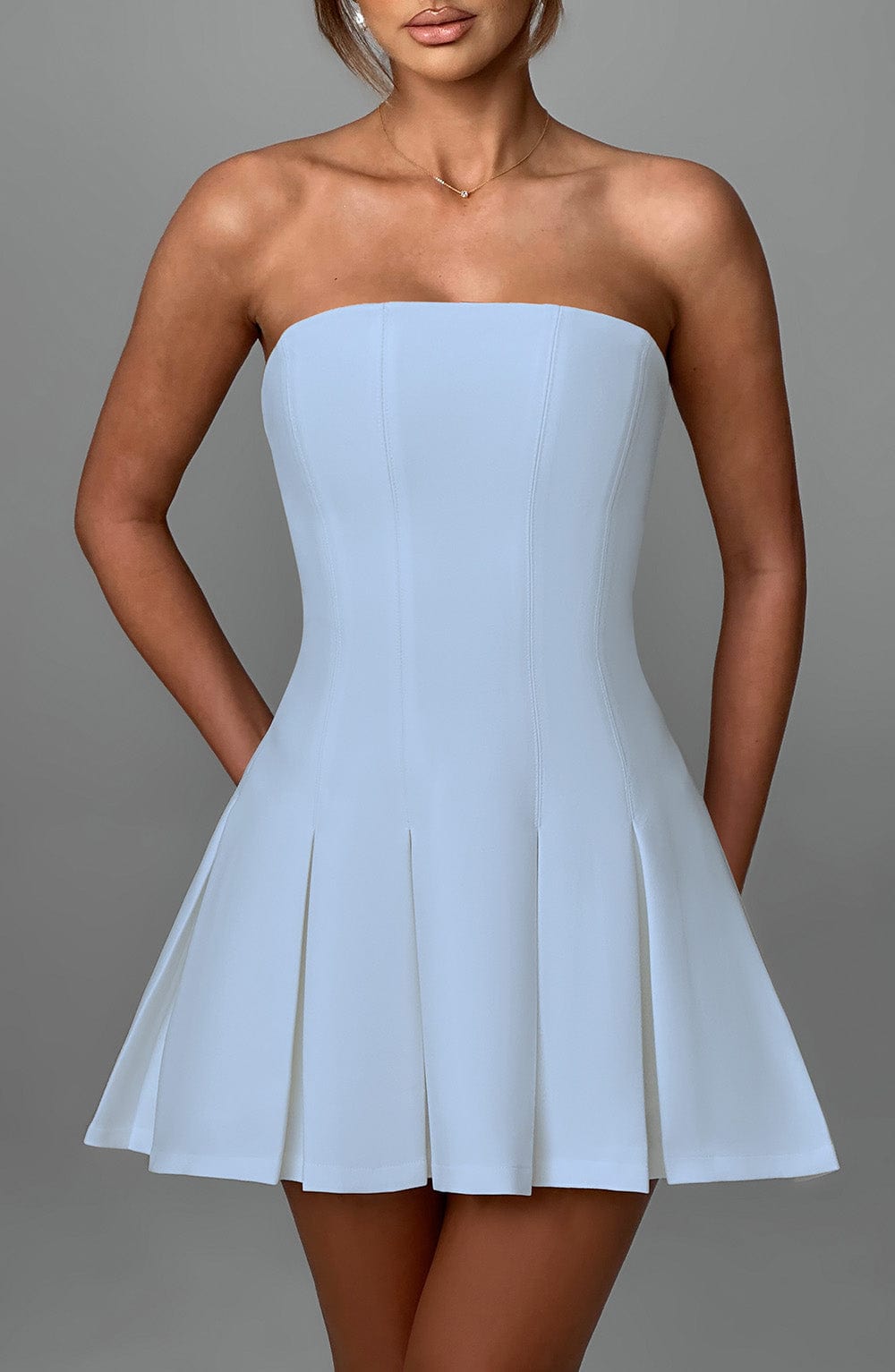 Esme Flared Strapless Mini Dress - Blue