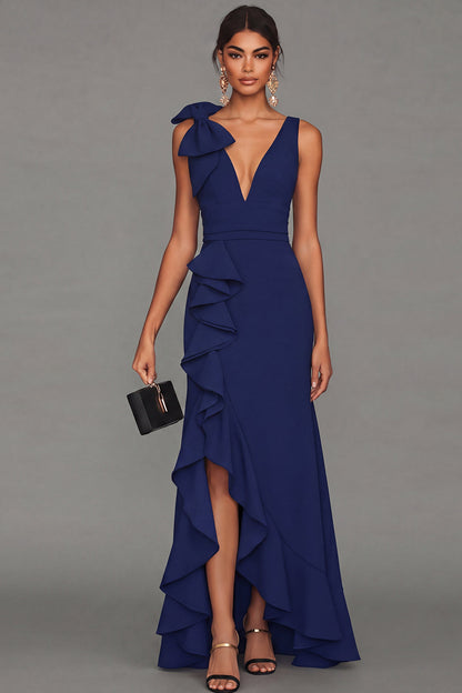 Estrella Bow Ruffle Maxi Dress - Dark Navy