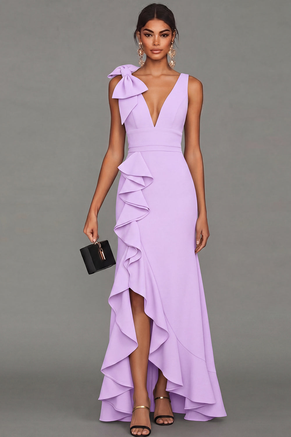 Estrella Bow Ruffle Maxi Dress - Lilac
