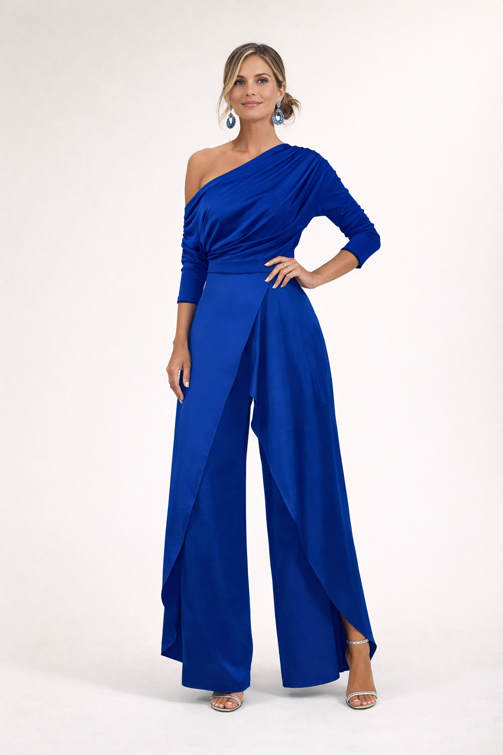 Eugenie One Shoulder Wrap Jumpsuit - Royal Blue
