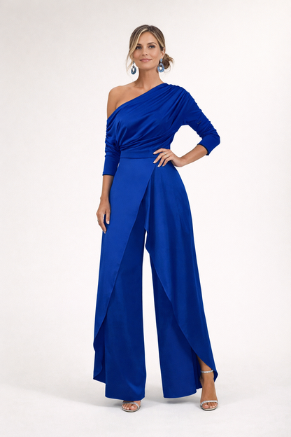 Eugenie One Shoulder Wrap Jumpsuit - Royal Blue