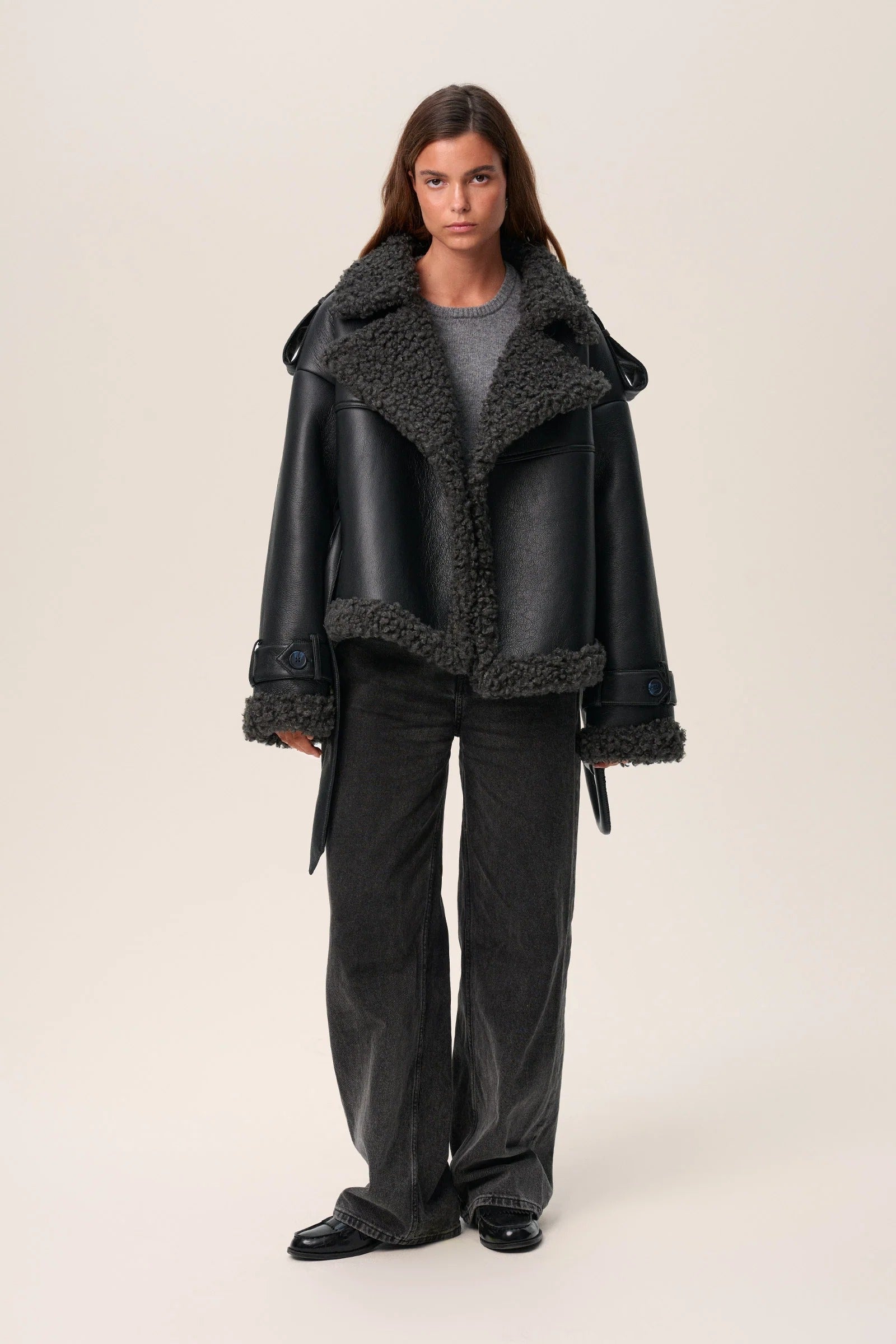 Eve Belted Shearling Long Coat