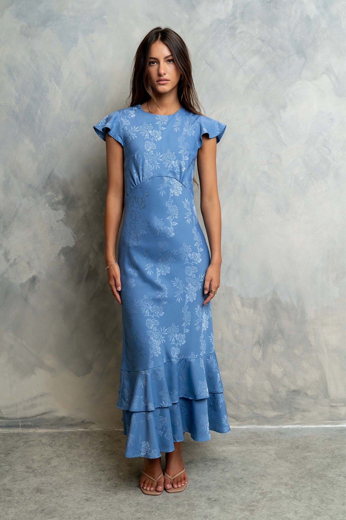 Farida Tiered Ruffle Maxi Dress - Blue Floral