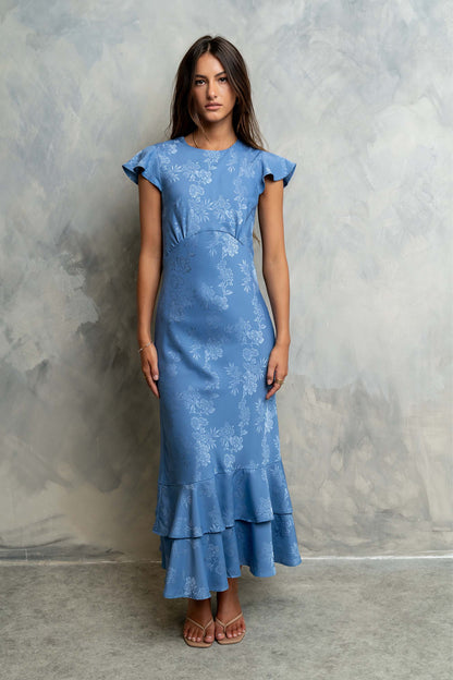 Farida Tiered Ruffle Maxi Dress - Blue Floral