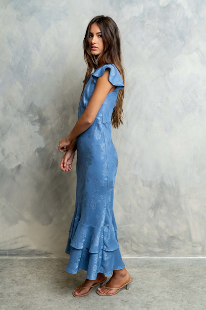 Farida Tiered Ruffle Maxi Dress - Blue Floral