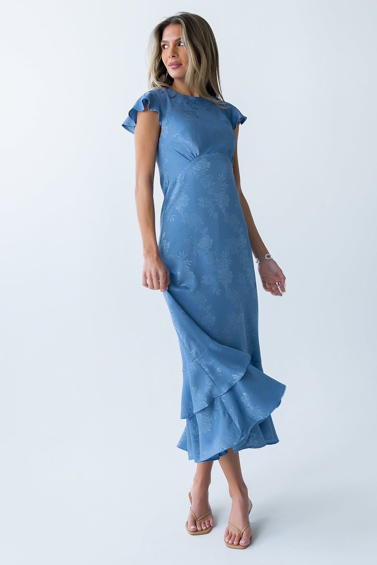 Farida Tiered Ruffle Maxi Dress - Blue Floral