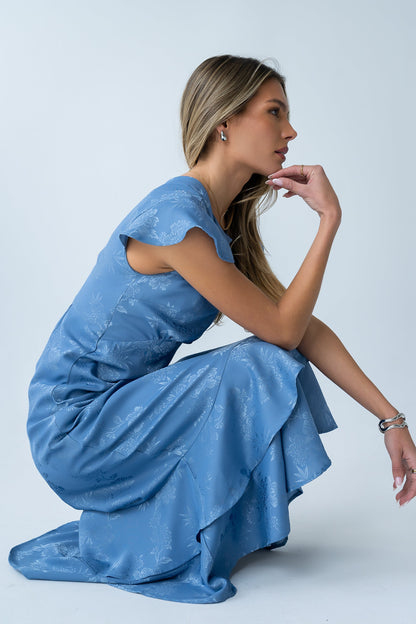 Farida Tiered Ruffle Maxi Dress - Blue Floral
