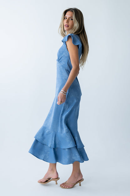 Farida Tiered Ruffle Maxi Dress - Blue Floral
