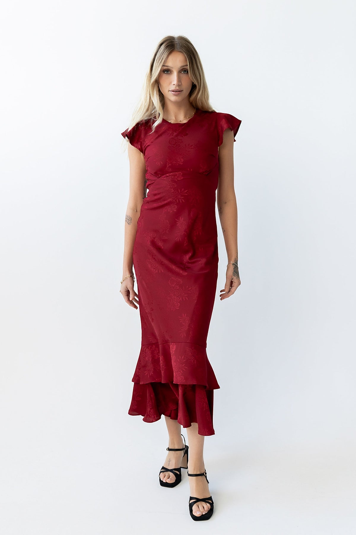 Farida Tiered Ruffle Maxi Dress - Red