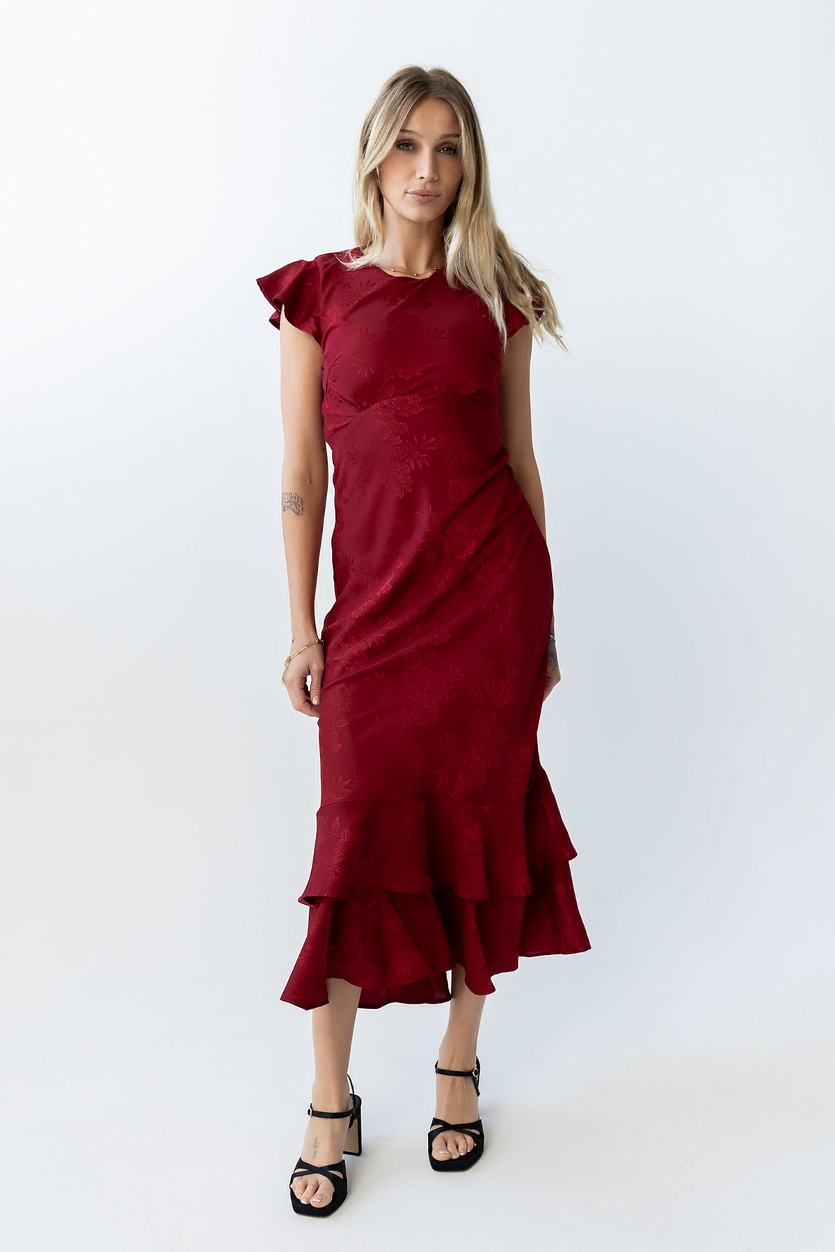 Farida Tiered Ruffle Maxi Dress - Red