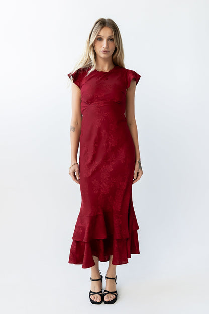 Farida Tiered Ruffle Maxi Dress - Red