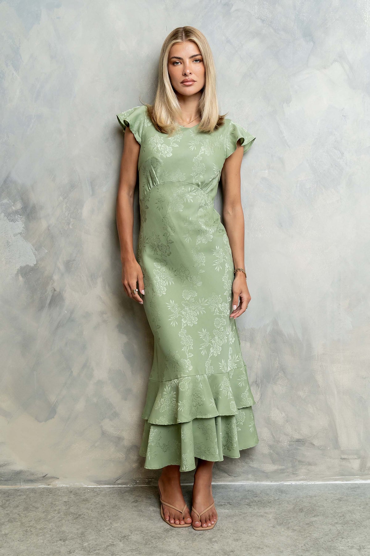 Farida Tiered Ruffle Maxi Dress - Sage Green